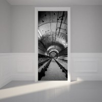 Door Mural Wall Sticker Tunnel Subway - Self Adhesive Door Wrap Bubble Free    263760663008
